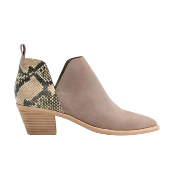 Dolce Vita Sonni Suede Ankle Bootie Neutral Reptile Stacked Heel BOHO Taupe 8 - Picture 1 of 10